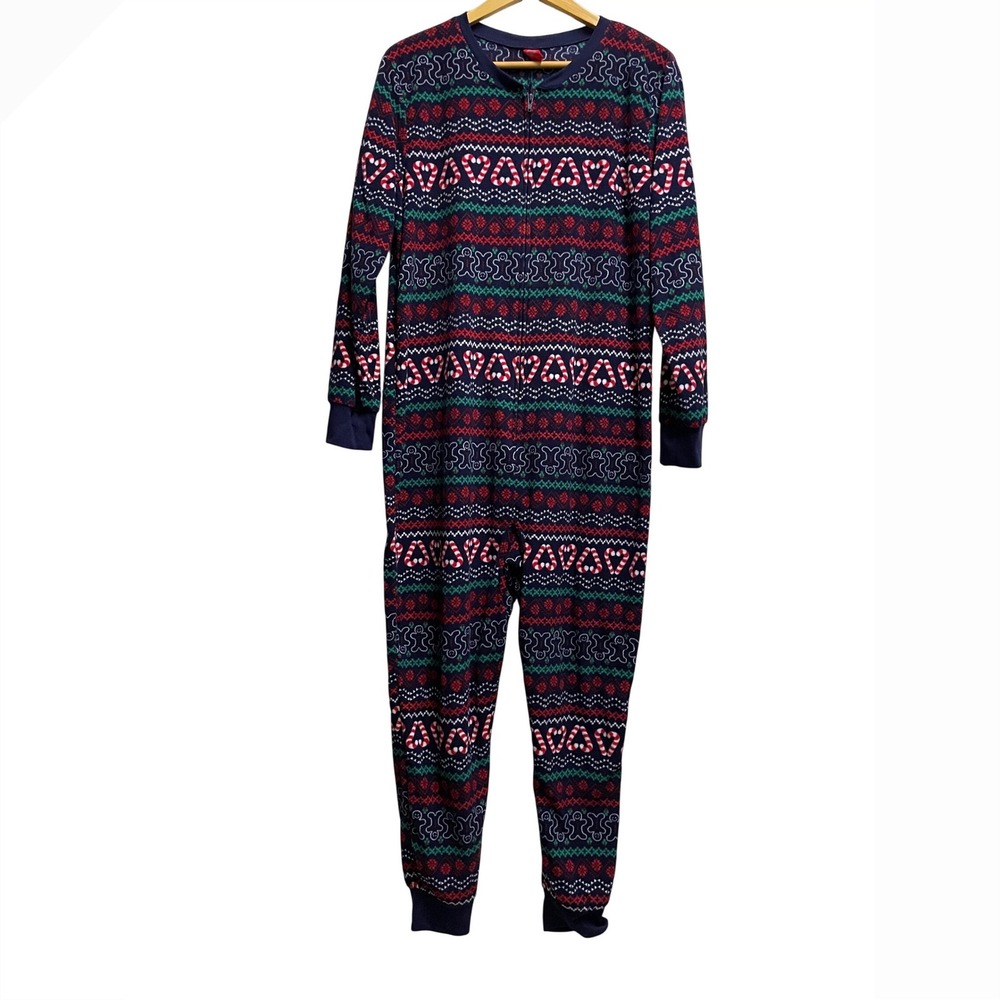 Jammies For Your Families Womens Large Christmas Fleece Union Suit Gingerbread L